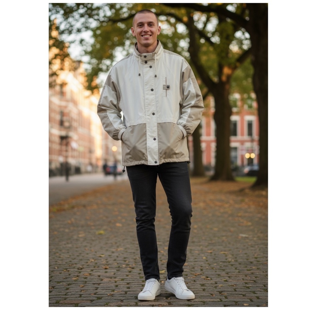 Men's Vintage Beige and Cream Jacket XL - Picture 2 of 8